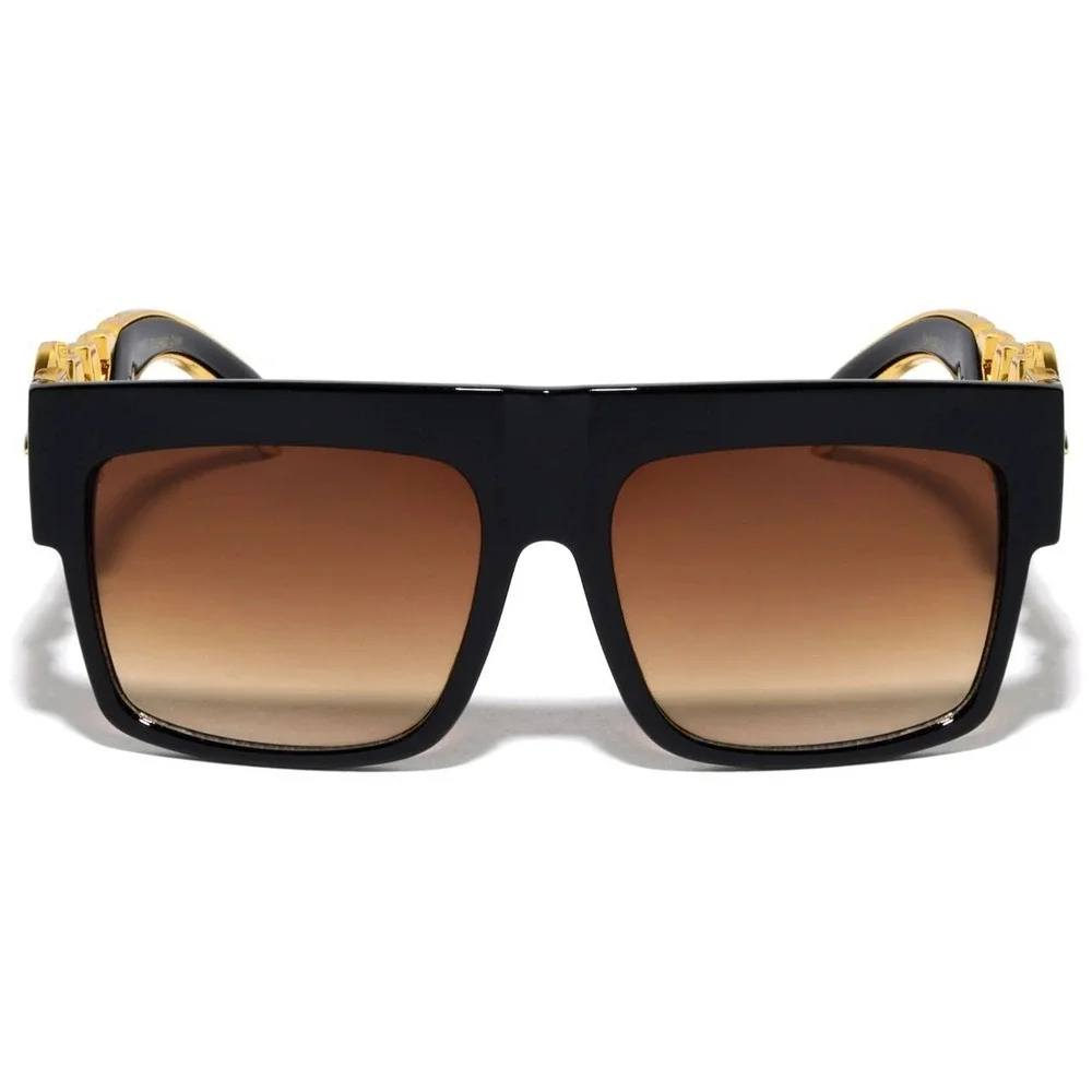 Sunglasses‎ Men's Square Frame Brown Lens Retro Trendy Street Wear Top Gold Bar
